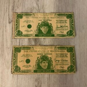 Vintage 1964 Beatles Souvenir Paper Dollars Paul McCartney George Harrison